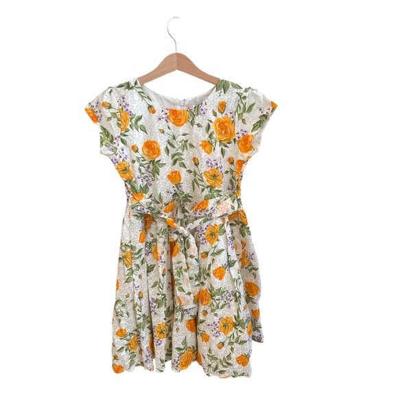 Archana Floral Girls Dress With Orange Roses & Tie Belt Size 8 Cotton Blend - Picture 2 of 6